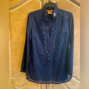 Tory Burch blouse long sleeves beautiful embroidery comfortable cotton fabric